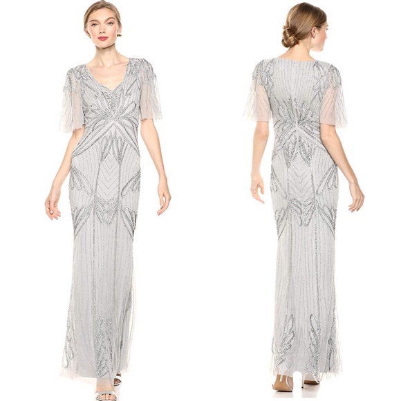 Adrianna Papell Dresses & Skirts - NWT Adrianna Papell Silver Beaded Gown